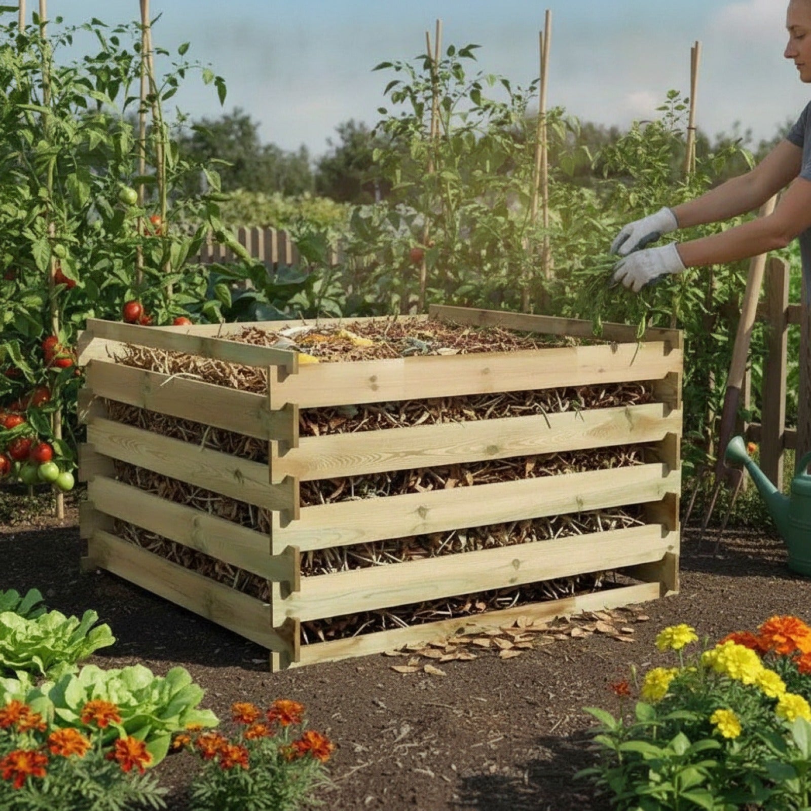Composteur de Jardin en Pin Massif 120x120x70 cm - Fabrication Française