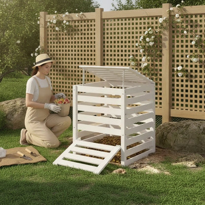 Composteur en Bois de Pin Massif Blanc - 63.5x63.5x77.5 cm