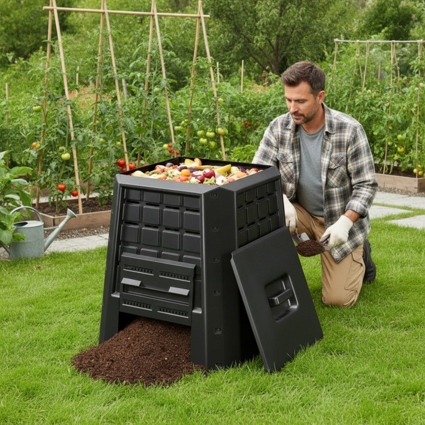Composteur de Jardin GOFLAME 380L - Thermique, Aéré et Rapide en Polypropylène