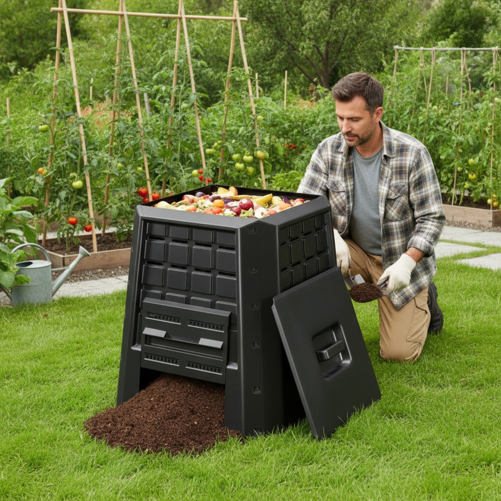 Composteur de Jardin GOFLAME 380L - Thermique, Aéré et Rapide en Polypropylène
