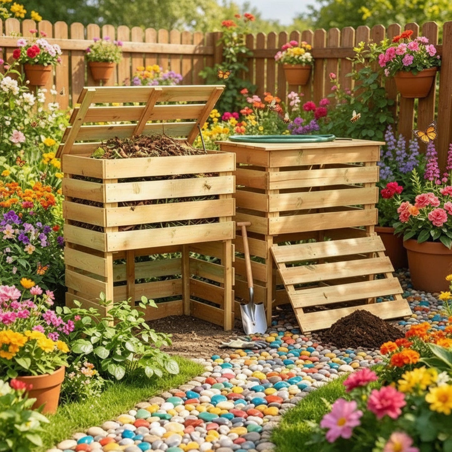 Composteur en Bois Imprégné 80x80x80 cm - Aération Optimale pour Jardin