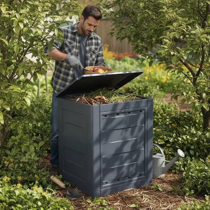 Composteur de Jardin Gris 780L - Lot de 3 Bacs en Bois Résistant aux Intempéries