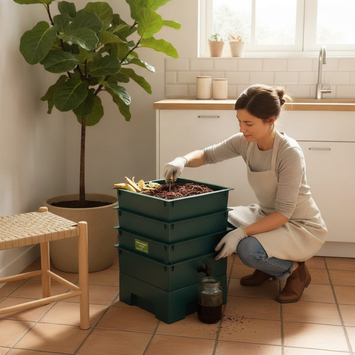 Lombricomposteur 4 Plateaux en Bois - 42x42x60 cm - Composteur de Jardin