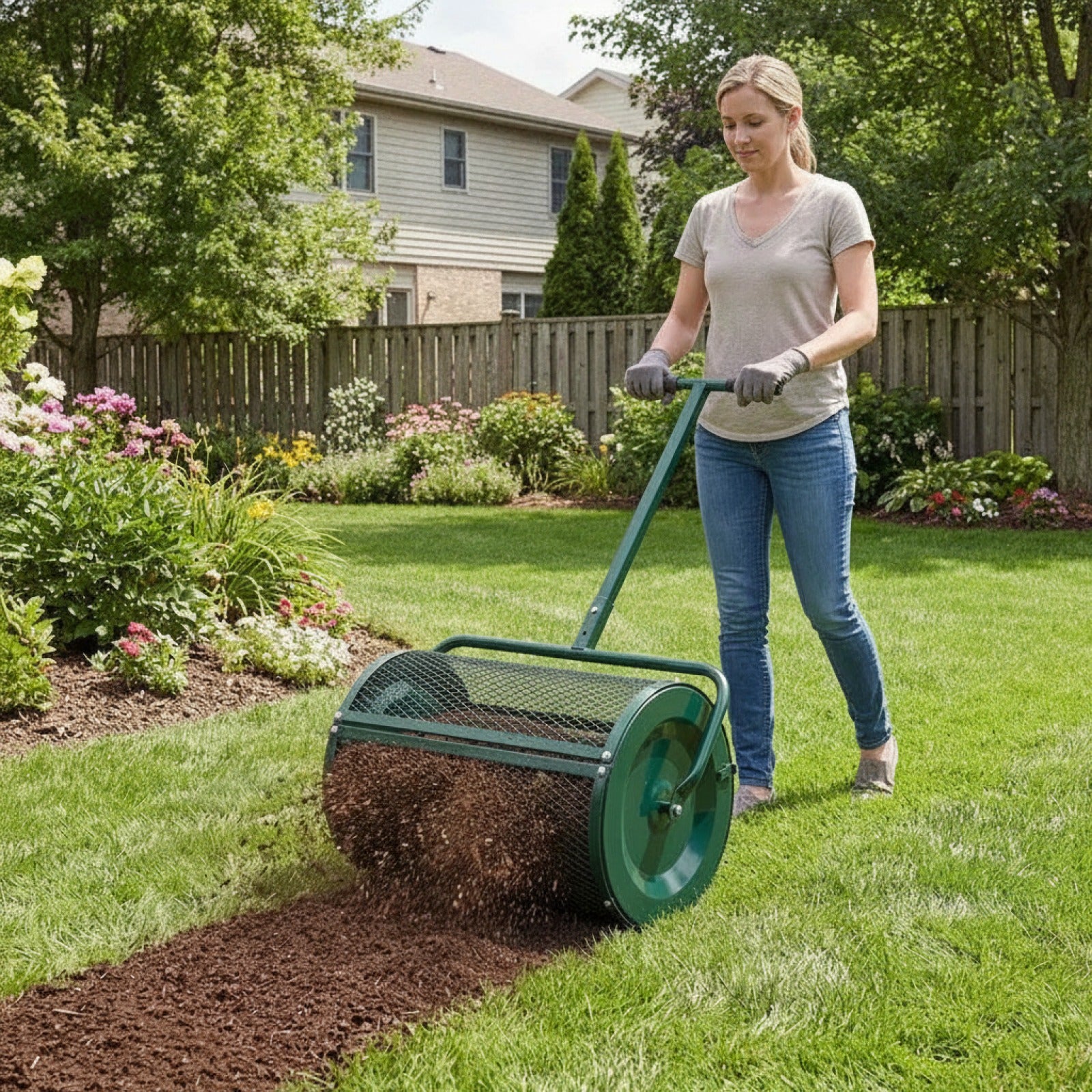 Outil de jardinage : Épandeur à compost et engrais avec manche en T pour jardin