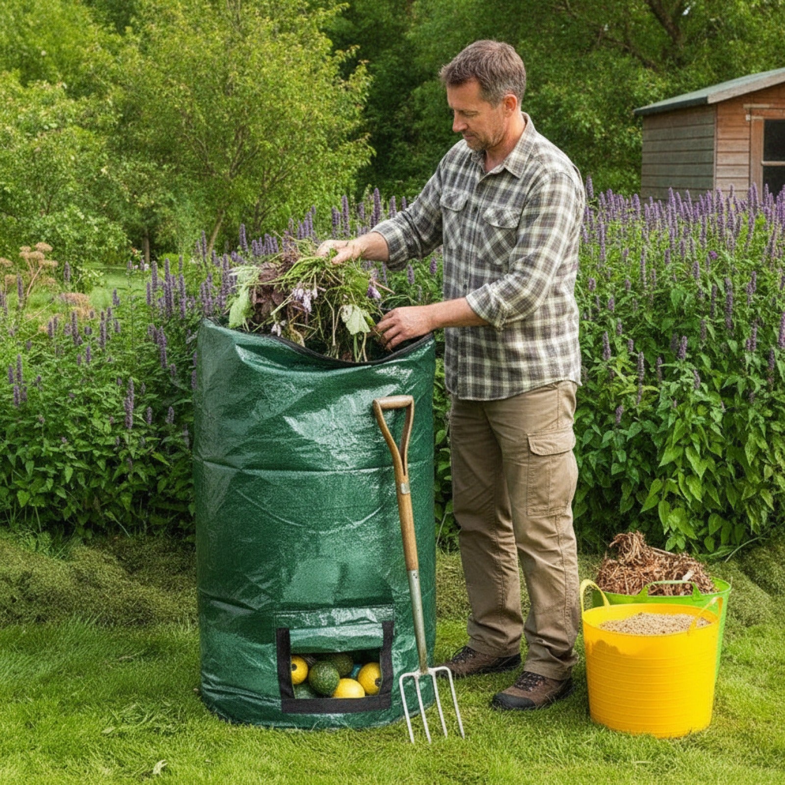 Sac de Compostage Vert Pliable pour Jardin - Collecte Déchets Organiques