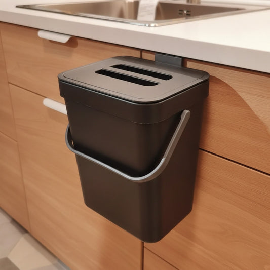 Poubelle de Cuisine Compostable Suspendue avec Couvercle - 3L Noir ou Blanc