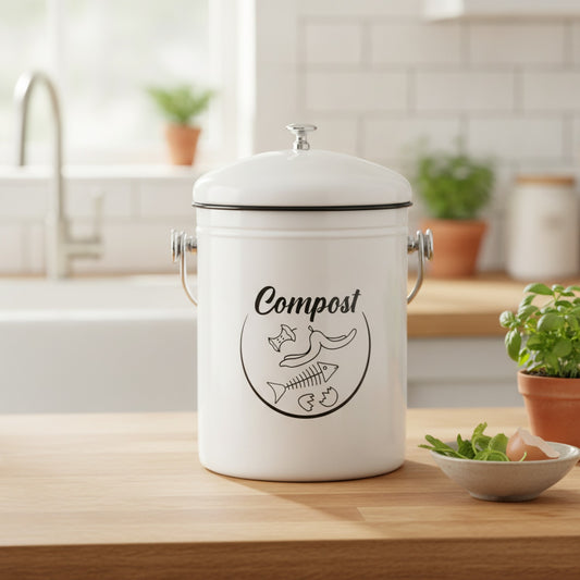 Composteur de Cuisine Métal avec Couvercle - Design Ferme Chic, 5L