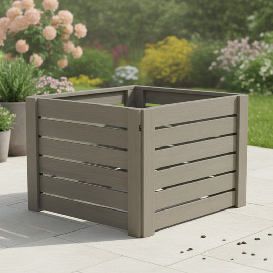Composteur de Jardin Carré en Bois - Capacité 50 Gallons - Gris