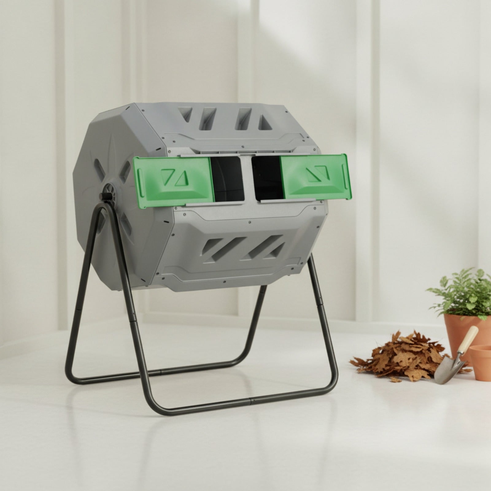 Composteur Rotatif Outsunny 160L à Double Chambre - Gris