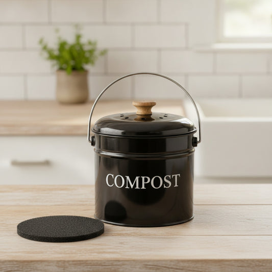 Seau à Compost Vintage en Métal avec Couvercle et Poignée - Design Rétro pour Cuisine