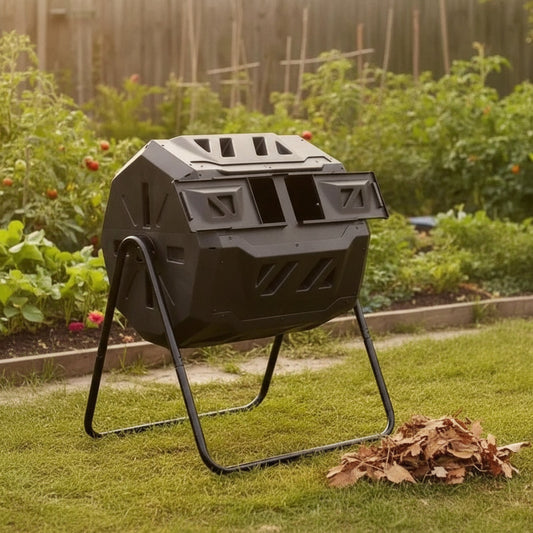 Composteur de Jardin Rotatif Double Chambre 162.7L - Bac à Compost Écologique pour Extérieur