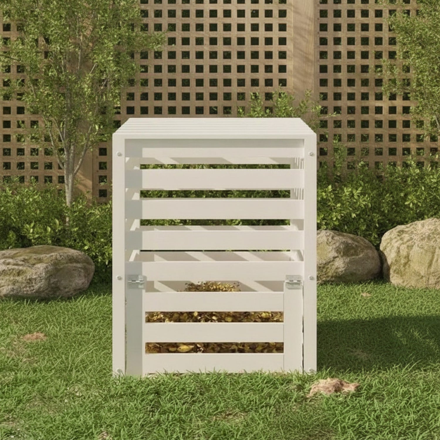 Composteur en Bois de Pin Massif Blanc - 63.5x63.5x77.5 cm